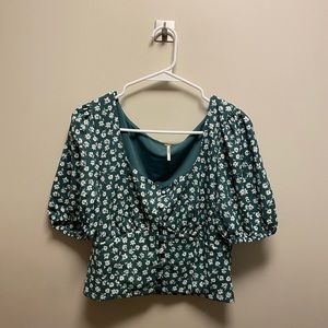 Free People floral puffed sleeve top